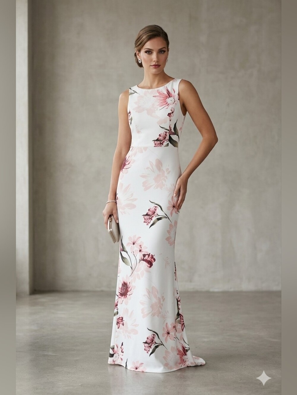 Le Chateau White Pink Floral Sleeveless Maxi Dress Evening Wedding